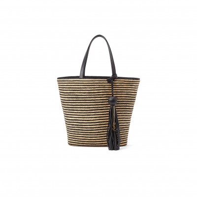 YSL SAINT LAURENT STRIPED TOTE IN RAFFIA AND LEATHER 600308 (30*28*15cm)